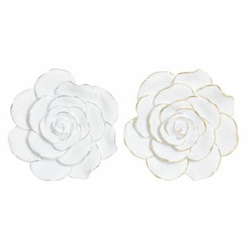DKD Home Decor Stenska dekoracija DKD Home Decor White Golden Silver Flower Romantic 21 x 7 x 21 cm (2 enoti)