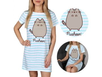 sarcia.eu Pusheen modro-bela ženska spalna majica s črtami, bombažna spalna majica