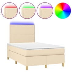 Vidaxl Box spring postelja z vzmetnico LED krem 120x190 cm blago