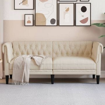 Vidaxl vidaXL Dvosed Chesterfield, oblazinjenje iz lana
