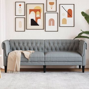 Vidaxl vidaXL Chesterfield kavč, 3-sedežni, svetlo siv, oblazinjenje iz blaga