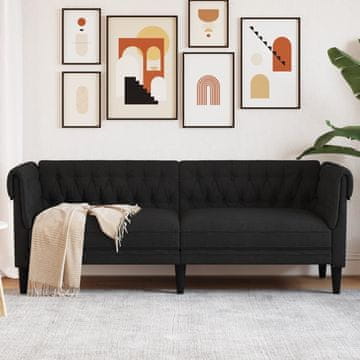 Vidaxl vidaXL Chesterfield kavč, 3-sedežni, črn, oblazinjenje iz blaga