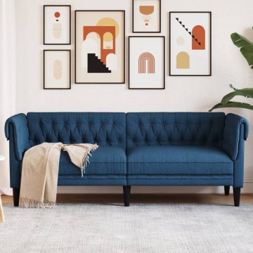 Vidaxl vidaXL Chesterfield kavč, 3-sedežni, moder, oblazinjenje iz blaga
