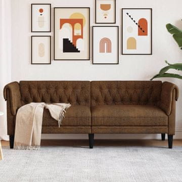 Vidaxl vidaXL Chesterfield kavč, 3-sedežni, rjav, oblazinjenje iz blaga