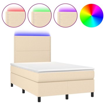 Vidaxl Box spring postelja z vzmetnico LED krem 120x190 cm blago