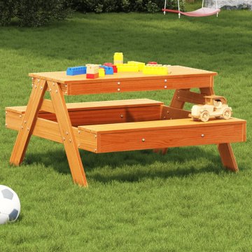 shumee Piknik miza za otroke voščeno rjava 88x97x52 cm trdna borovina