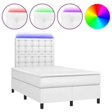 Vidaxl Box spring postelja z vzmetnico LED bela 120x190 cm um. usnje