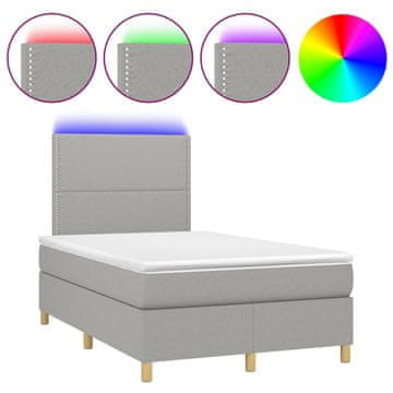 Vidaxl Box spring postelja z vzmetnico LED sv. siva 120x190 cm blago