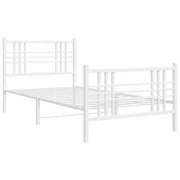 Vidaxl Kovinski posteljni okvir z vzglavjem in vznožjem bel 90x190 cm