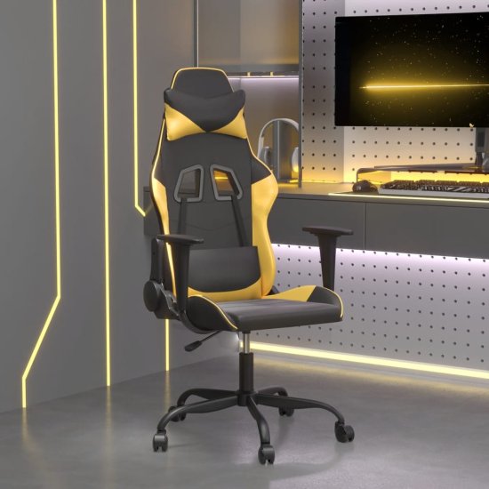 shumee Masažni gaming stol črno in zlato umetno usnje