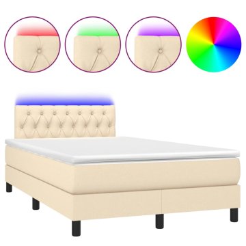 Vidaxl Box spring postelja z vzmetnico LED krem 120x200 cm blago