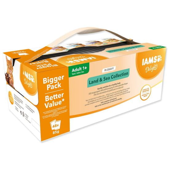 IAMS Delights Adult morski sadeži in meso s kopnega v omaki, večpak 4080g (48x85g) - različne različice ali barve