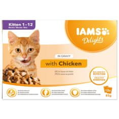 IAMS Delights Kitten piščanec v omaki v večpakovem pakiranju 1020g (12x85gr)