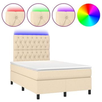 Vidaxl Box spring postelja z vzmetnico LED krem 120x190 cm blago