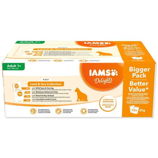 IAMS Kapsula Delights Adult morski sadeži in kopensko meso v želeju 6120g (72x85g)