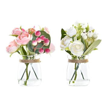 DKD Home Decor Okrasna rastlina DKD Home Decor Crystal Pink Cloth White (2 enoti) (10 x 10 x 15 cm)