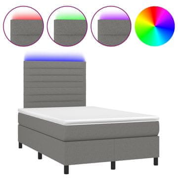 Vidaxl Box spring postelja z vzmetnico LED temno siva 120x190 cm blago