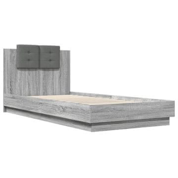 Vidaxl Posteljni okvir z vzglavjem siva sonoma 90x200 cm inž. les