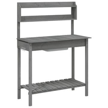 Vidaxl Miza za sajenje z umivalnikom siva 147,5x44x139,5 trden les