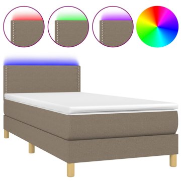 Vidaxl Box spring postelja z vzmetnico LED taupe 90x190 cm blago