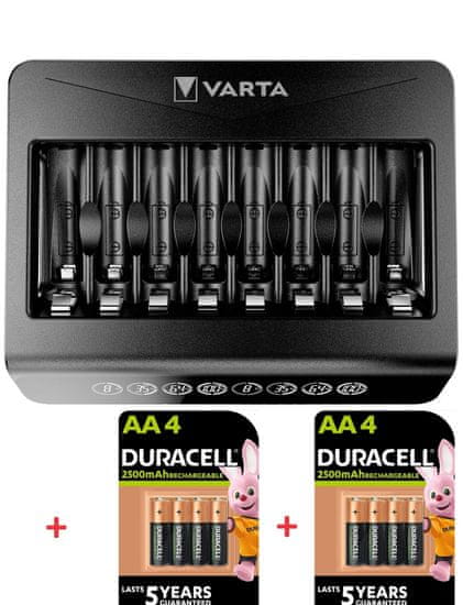 Duracell Polnilne baterije HR06-P AA 2500 mAh NiMH, 8 kosov + polnilec za baterije