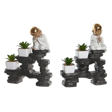 DKD Home Decor Dekorativna figura DKD Home Decor Black Golden White Resin Monk Oriental (21 x 7,5 x 25 cm) (2 enoti)
