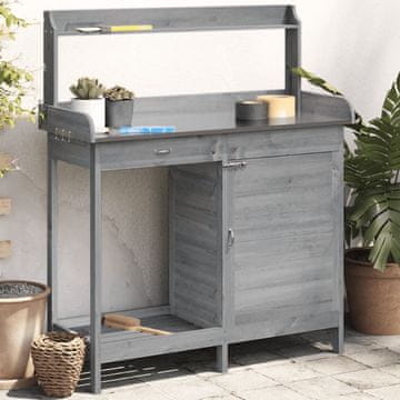 Vidaxl vidaXL Miza za sajenje rastlin z omarico siva 110,5 x 45 x 124,5 cm