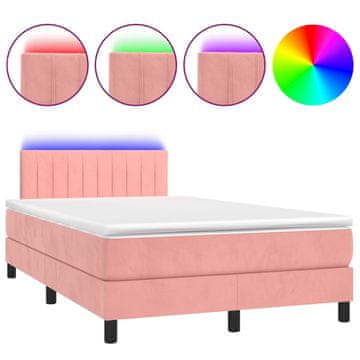 Vidaxl Box spring postelja z vzmetnico LED roza 120x190 cm žamet