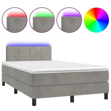 Vidaxl Box spring postelja z vzmetnico LED sv. siva 120x190 cm žamet