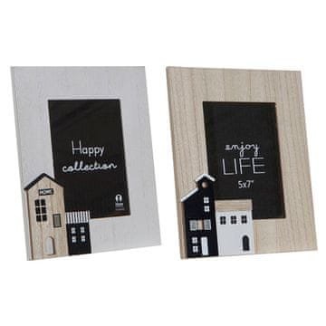 DKD Home Decor Foto okvir DKD Home Decor Natural Black White MDF Wood Houses Scandinavian (21,5 x 2 x 26,5 cm) (2 enoti)