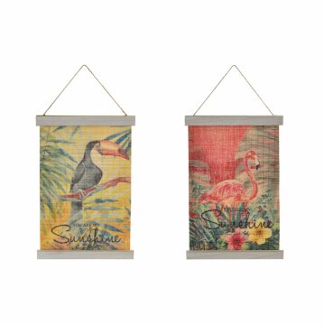 DKD Home Decor Viseča dekoracija DKD Home Decor Christmas Yellow Red Wood Bamboo (2 kosa) (27 x 1,5 x 39 cm)