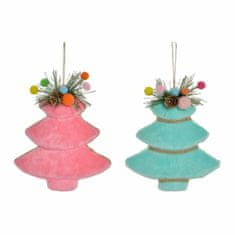 DKD Home Decor Viseča dekoracija DKD Home Decor Christmas Green Pink Polyester (2 kosa) (16 x 4 x 18 cm)