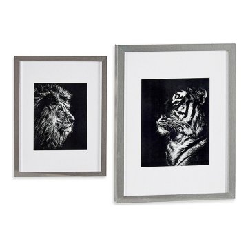 Gift Decor Slikarstvo Tiger Lev 33 x 3 x 43 cm Srebrna steklena iverna plošča (33 x 3 x 43 cm)