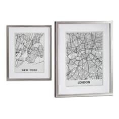 Gift Decor Slikarstvo London New York Srebro Les Steklo (43 x 3 x 53 cm)