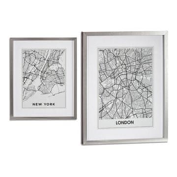 Gift Decor Slikarstvo London New York Srebro Les Steklo (43 x 3 x 53 cm)