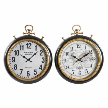 DKD Home Decor Stenska ura DKD Home Decor Bela črna kovina MDF les (2 kosa) (42 x 6 x 51 cm)