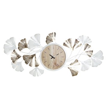 DKD Home Decor Stenska ura DKD Home Decor Listi Zlata kovina Bela MDF les (109 x 6 x 59 cm)