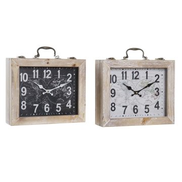 DKD Home Decor Namizna ura DKD Home Decor Wood 30 x 8 x 30,5 cm Natural Black Vintage World Map (2 enoti)