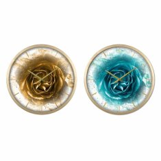 DKD Home Decor Stenska ura DKD Home Decor Crystal Golden Turquoise Iron Modern (2 enoti) (40 x 6 x 40 cm)