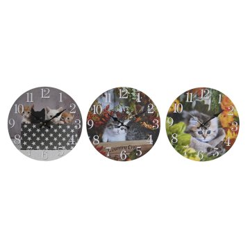 DKD Home Decor Stenska ura DKD Home Decor Multicolor Cats MDF Wood (34 x 4 x 34 cm) (3 enote)