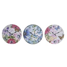DKD Home Decor Stenska ura DKD Home Decor Multicolor Flowers MDF Wood (34 x 4 x 34 cm) (3 enote)
