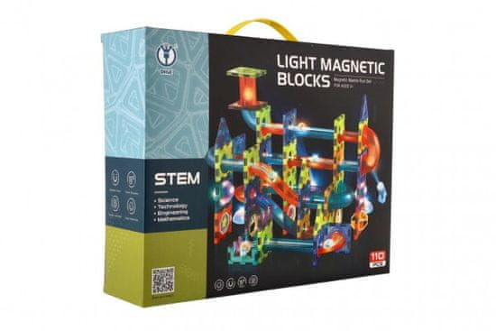 Teddies Magnetna plastična steza za kroglice 110 kosov 16 kroglic + dodatki za baterije