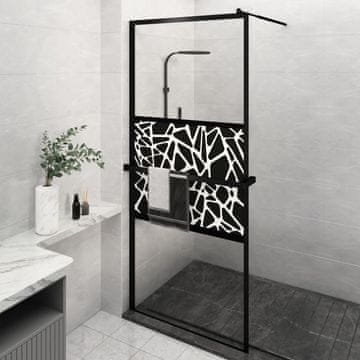 shumee Pregrada za tuš s polico črna 90x195 cm ESG steklo in aluminij