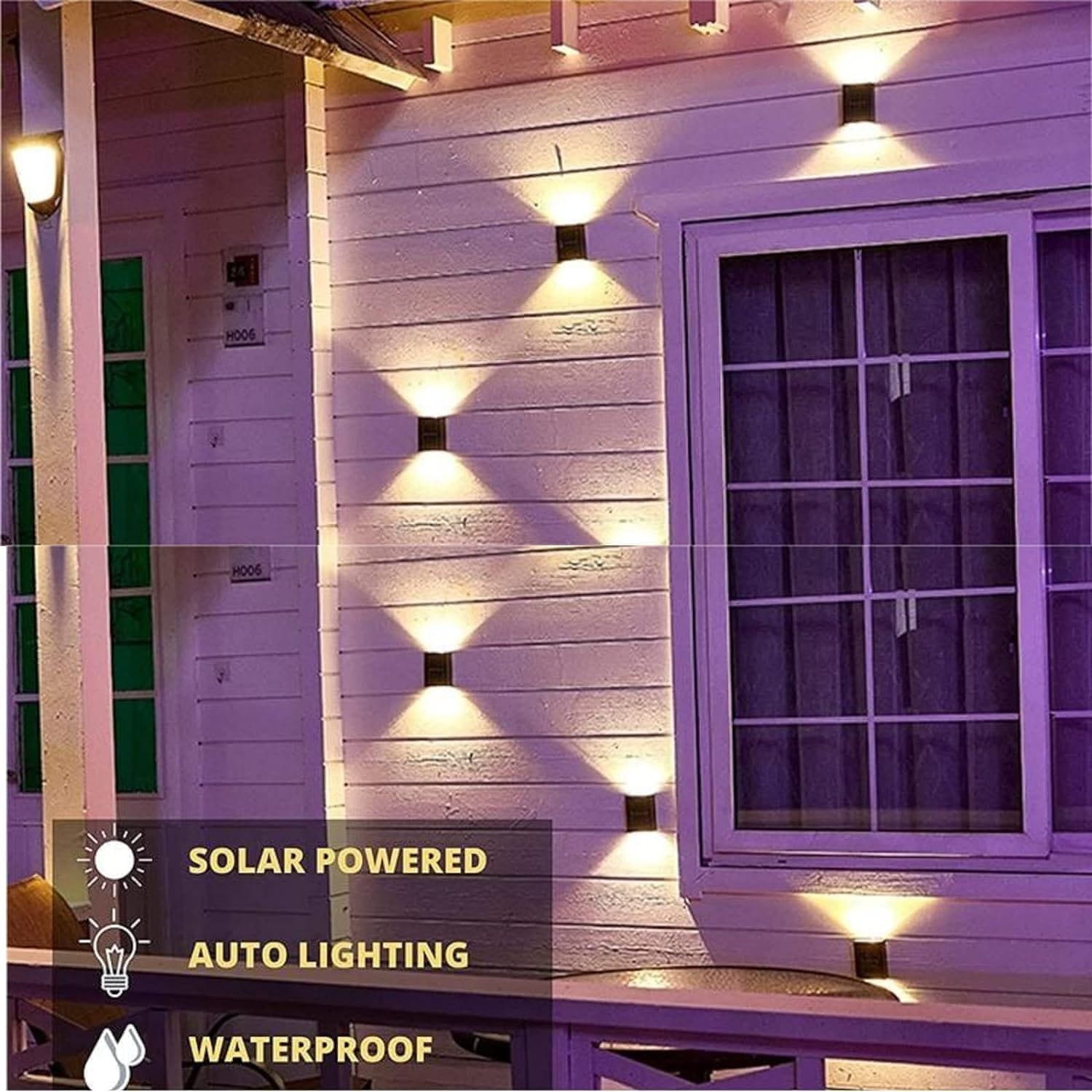 Netscroll Solarna svetilka s senzorjem gibanja, s solarnimi lučmi prihranite pri strošku elektrike, estetska in moderna oblika, osvetlitev dvorišča, vrta, vhoda ali garaže, vodoodporna, 2 kosa, DoubleLights