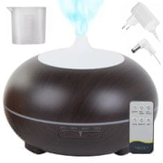 BestDeals Ultrasonični difuzor in vlažilec zraka, 400ml, temno rjav les, daljinec