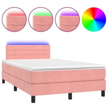 Vidaxl Box spring postelja z vzmetnico LED roza 120x190 cm žamet