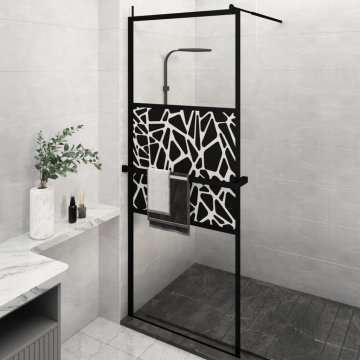 shumee Pregrada za tuš s polico črna 80x195 cm ESG steklo in aluminij