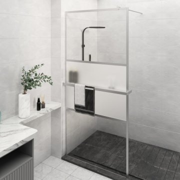 shumee Pregrada za tuš s polico krom 90x195 cm ESG steklo in aluminij