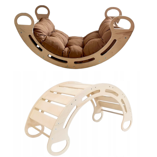 Olakids Montessori gugalnica z blazino (rjava), naravna, 85 cm, 5 v 1, 7 v 1