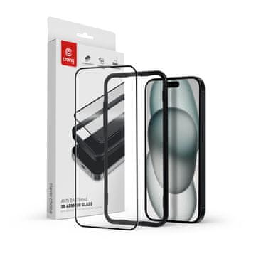 Crong Crong antibakterijsko 3D oklepno steklo - kaljeno steklo 9H s polnim lepilom za iPhone 16 Plus / iPhone 15 Plus + namestitveni okvir